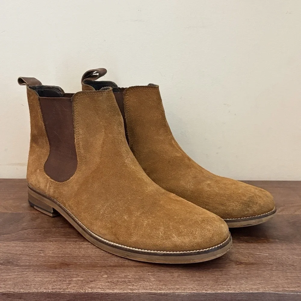 Crevo Chelsea Boots Suede Leather Chestnut Brown Slip‑On Ankle‎ Boot Mens 10M